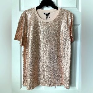 DKNY sequined short sleeve tshirt.  NWT, size XL.  Blush/light pink/rose gold.